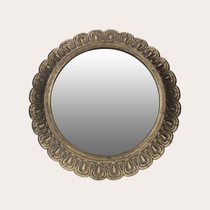 Specchio Arrotondato con Cornice in Ottone a Petali