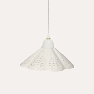 Lampadario a Sospensione Ceramica Bianca Traforata Ø 38 cm con Treccia