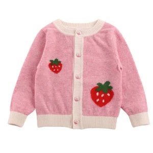 Cardigan in puro cashmere per bambine con bottoni davanti, maglione in cashmere a fragola