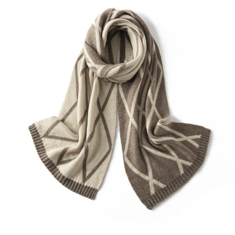 Sciarpa in Cashmere Geometrica con motivo a Diamante, Sciarpe Invernali