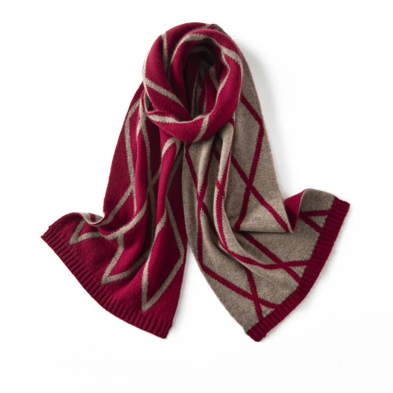 Sciarpa in Cashmere Geometrica con motivo a Diamante, Sciarpe Invernali - immagine 4