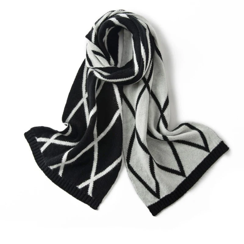 Sciarpa in Cashmere Geometrica con motivo a Diamante, Sciarpe Invernali - immagine 3
