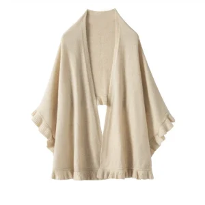 Sciarpa e mantella in cashmere per donna con bordo a volant