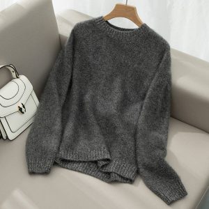 Top da donna in morbido maglione di cashmere sfocato girocollo in cashmere